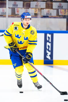 Sveriges Calle Ridderwall före ishockeymatchen i Karjala