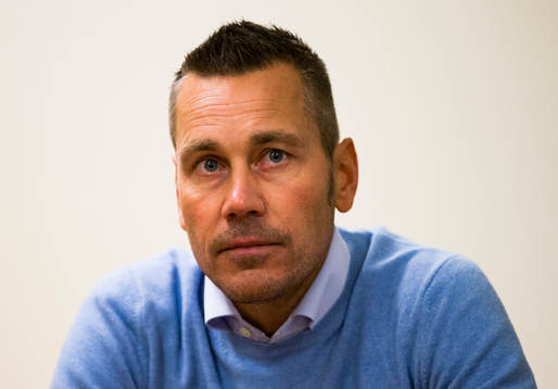 Örgrytes tränare Marcus Lantz på presskonferensen