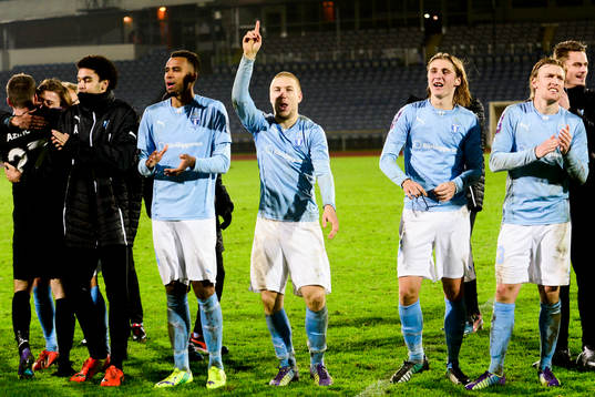 Malmö FFs Isaac Kiese Thelin, Anton Tinnerholm, Pawel