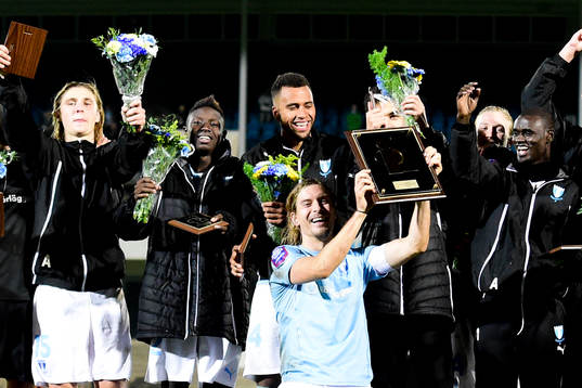 Malmö FFs Markus Halsti, Pawel Cibicki Pa Konate, Isaac