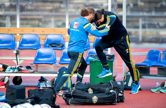 Sveriges Zlatan Ibrahimovic rehabtränar