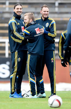 Sveriges Zlatan Ibrahimovic, Sebastian Larsson, och Andreas