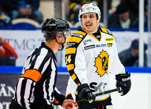 Skellefteås Daniel Widing pratar med domaren