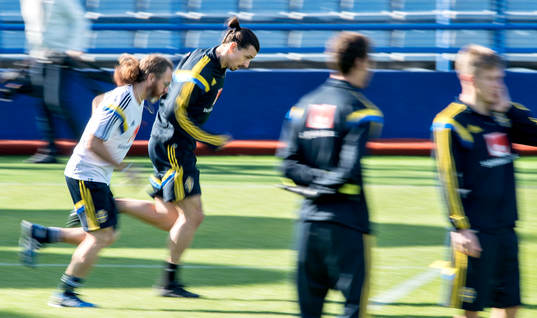 Sveriges Zlatan Ibrahimovic med sjukgymnast Richard Dahan
