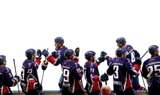 Linköpings Sebastian Karlsson jublar förbi båset
