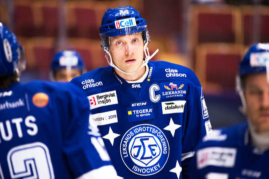 Leksands Johan Ryno före ishockeymatchen i SHL mellan