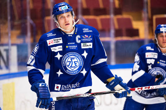 Leksands Johan Ryno före ishockeymatchen i SHL mellan