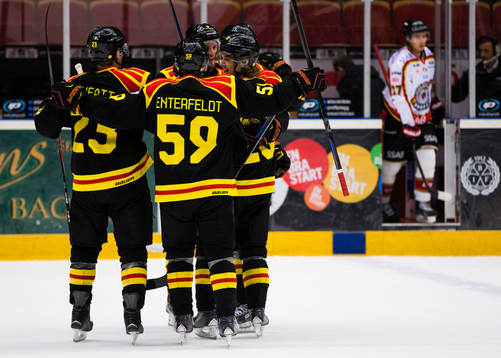 Brynäs Bill Sweatt och Sebastian Enterfeldt jublar