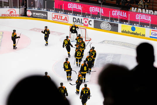Brynäs spelare gratulerar Brynäs målvakt Bernhard