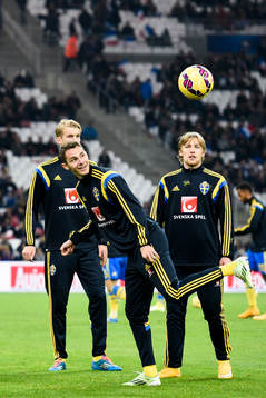 Sveriges Branimir Hrgota, Emil Forsberg och Filip Helander