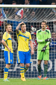 Sveriges Sebastian Larsson, John Guidetti och målvakt
