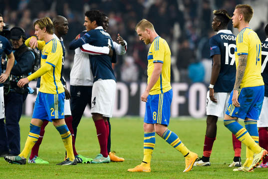 Sveriges Emil Krafth, John Guidetti och Pontus Jansson