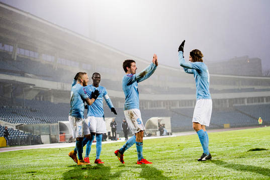Malmö FFs Erdal Rakip och Pawel Cibicki jublar