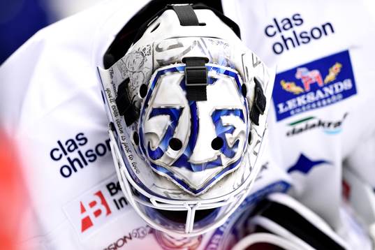 Leksands målvakt Joakim Lundströms målvaktsmask  på