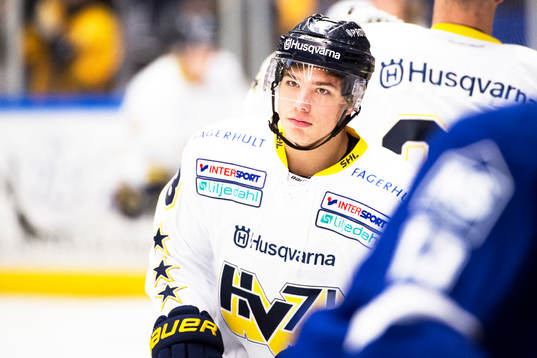 HV71s Kevin Fiala före ishockeymatchen i SHL mellan