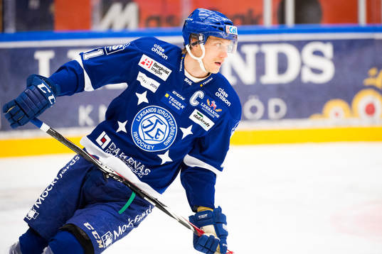Leksands Johan Ryno före ishockeymatchen i SHL mellan
