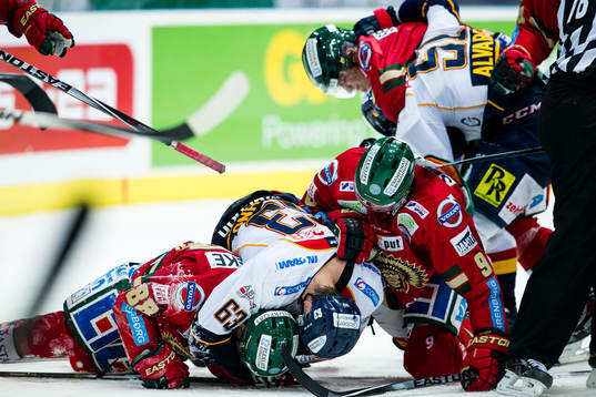 Stökigt på isen. Djurgårdens Vjatjeslav Trukhno brottar