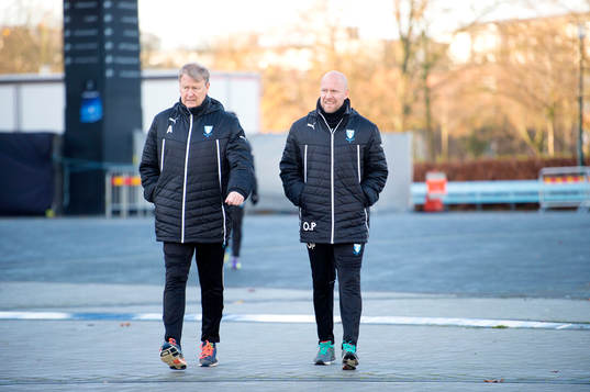 Malmö FFs tränare Åge Hareide och assisterande tränare