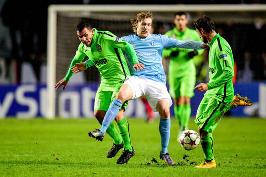 s Emil Forsberg och Juventus Carlos Tevez