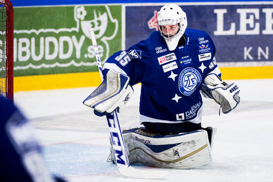 Leksands målvakt Viktor Scherrieble före ishockeymatchen