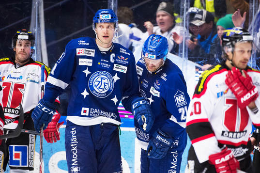 Leksands Johan Ryno och Mattias Ritola jublar