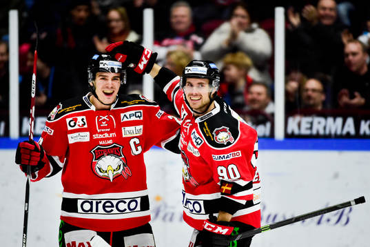 Malmö Redhawks Henrik Hetta (tv) och Mattias Persson (th)