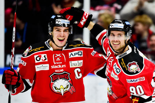 Malmö Redhawks Henrik Hetta (tv) och Mattias Persson (th)