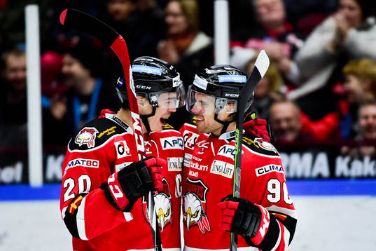 Malmö Redhawks Henrik Hetta (tv) och Mattias Persson (th)