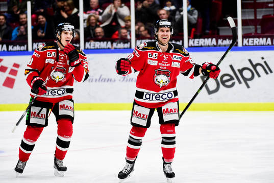 Malmö Redhawks Henrik Hetta (tv) och Mattias Persson (th)