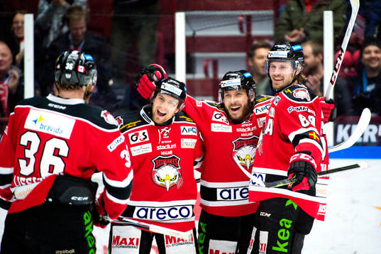 Malmö Redhawks Jens Jakobs (tv), Stefan Warg (th) och