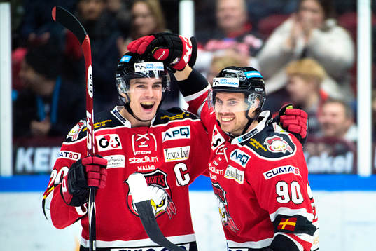 Malmö Redhawks Henrik Hetta (tv) och Mattias Persson (th)