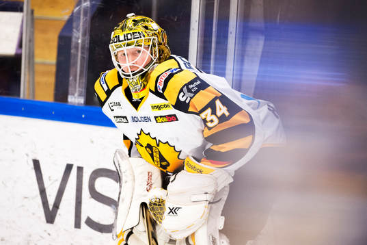 Erik Hanses, målvakt i Skellefteå, före ishockeymatchen