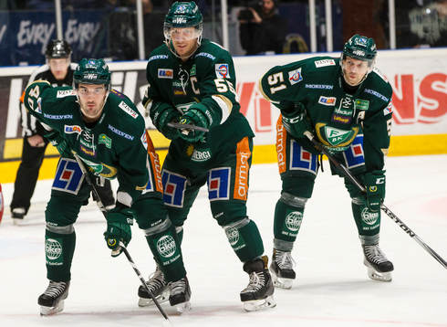 Färjestads Niclas Arell, Ole-Kristian Tollefsen och