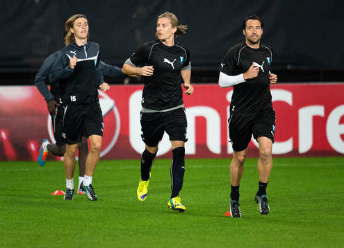 Malmö FFs Pawel Cibicki, Markus Halsti och Matias Concha