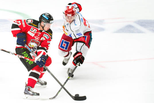 Malmö Redhawks Sebastian Strandberg och Almtunas Sebastian