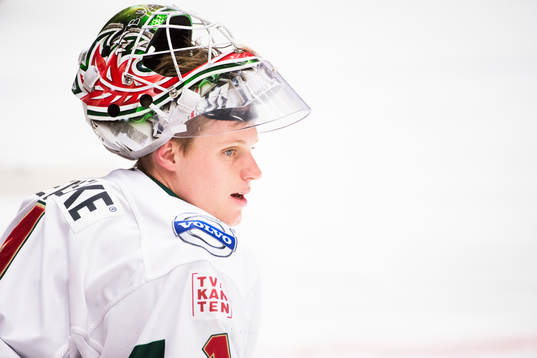 Frölundas målvakt Lars Johansson före ishockeymatchen i