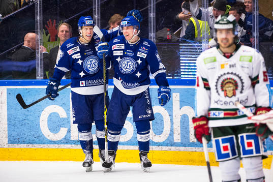 Leksands Toni Kähkönen och Tomi Sallinen jublar