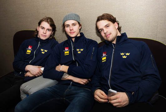 Sveriges Sebastian Aho, Adrian Kempe och Axel Holmström i