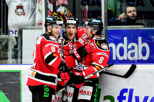 Malmö Redhawks Fredrik Storm, Yanick Lehoux och Tony