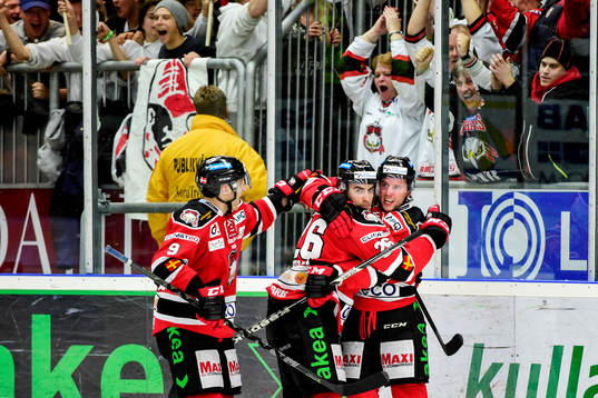 Malmö Redhawks Fredrik Storm, Yanick Lehoux och Tony