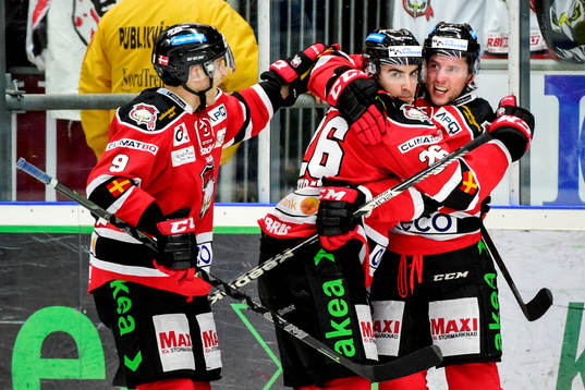Malmö Redhawks Fredrik Storm, Yanick Lehoux och Tony