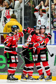 Malmö Redhawks Fredrik Storm, Yanick Lehoux och Tony
