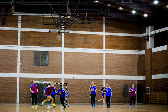 Sveriges spelare spelar fotboll