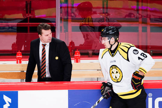 Brynäs assisterande tränare Ove Molin och Anton Rödin