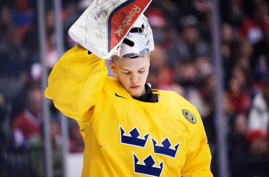 Sveriges målvakt Linus Söderström deppar
