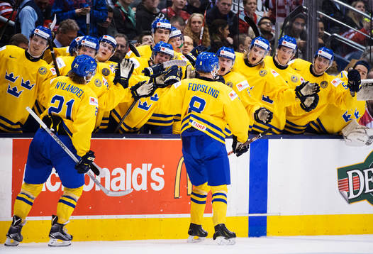 Sveriges William Nylander och Gustav Forsling jublar