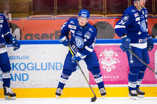 Leksands Carl Ericson före ishockeymatchen i SHL mellan