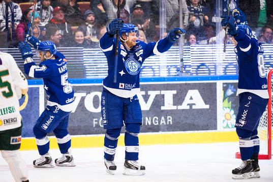 Leksands Mattias Ritola och Toni Kähkönen jublar