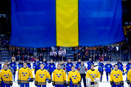 Sveriges och Finlands spelare ser