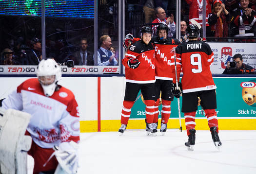 Kanadas Curtis Lazar, Connor McDavid och Brayden Point